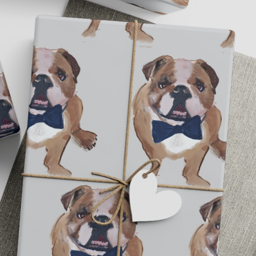 Gift Wrap - Bulldog Grey / Navy Bow Tie