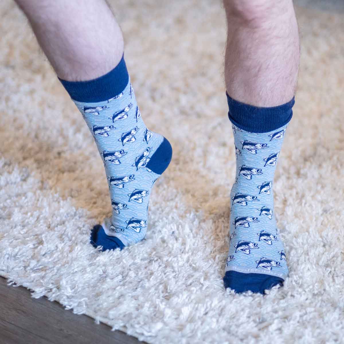 Men's I'd Rather be Fishing Socks - Navy/Aqua/White One Size