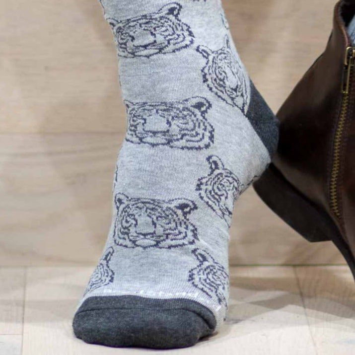 Men's Tiger Face Socks - Gray/Charcoal