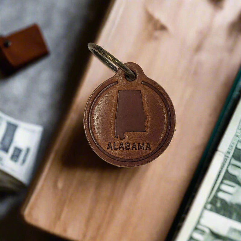 Alabama Leather Circle Keychain