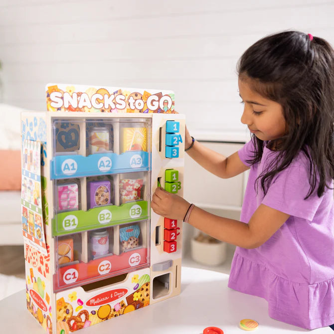 Detail view of Melissa & Doug Vending Machine Play Set, wooden, 19-piece
