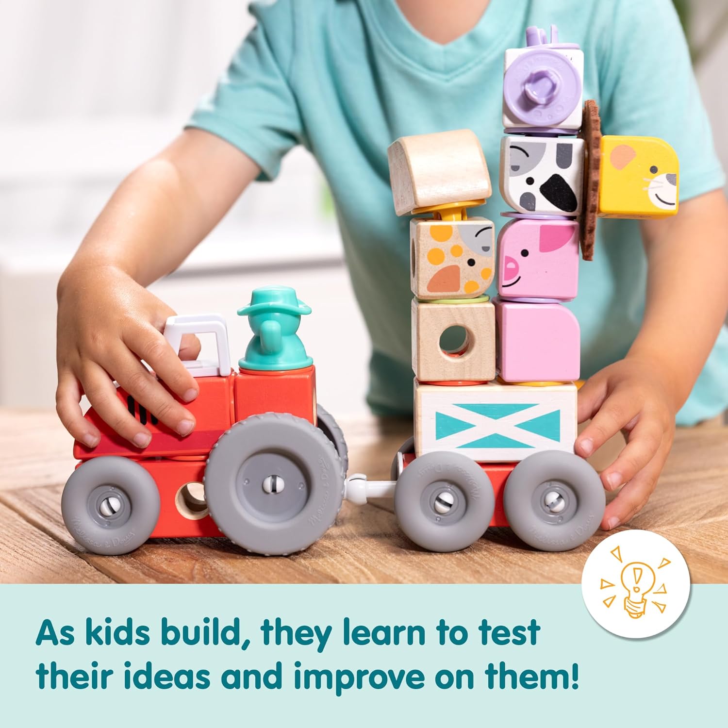 Angled view of Blockables Farm Play Set, wooden by Melissa & Doug