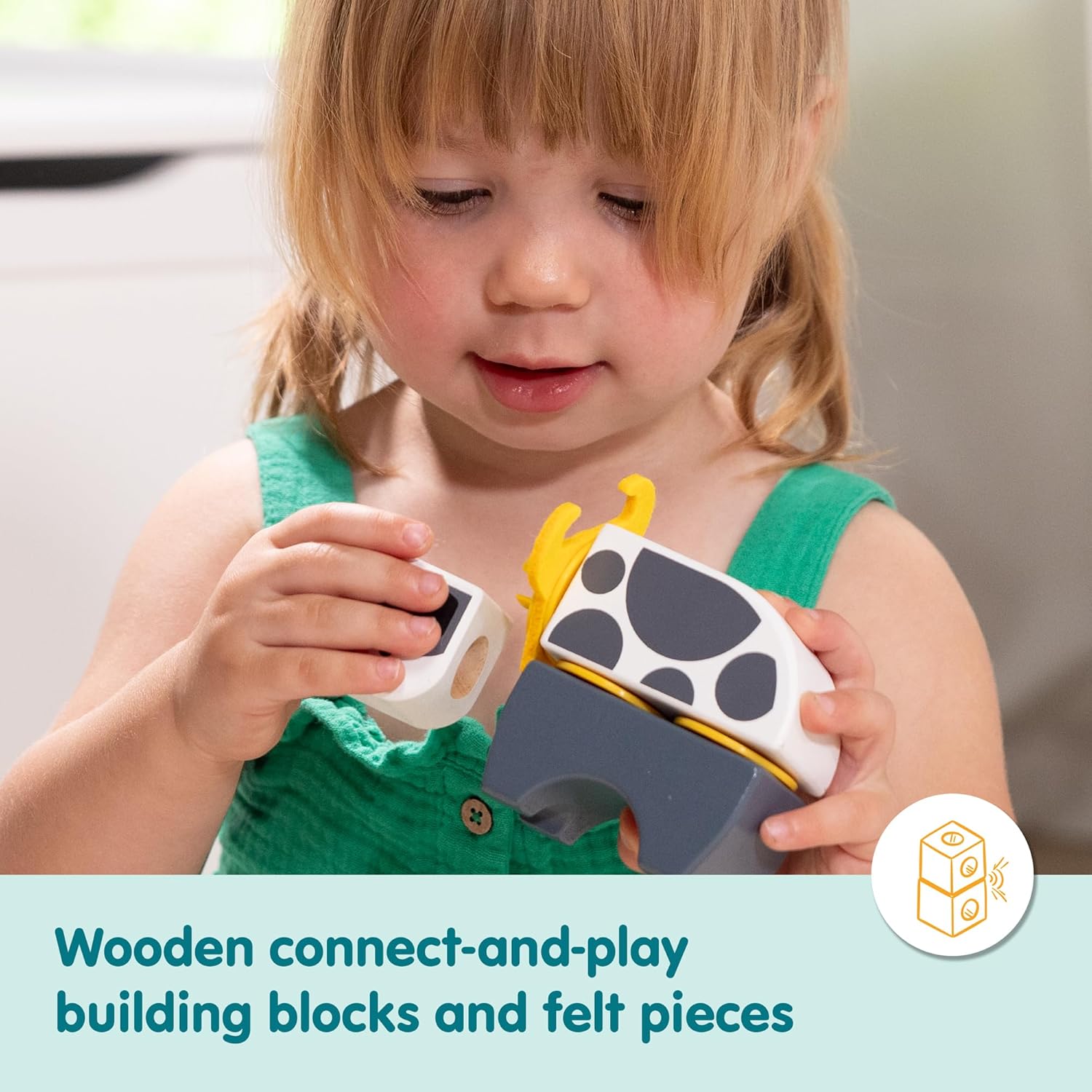 Close-up of Blockables Farm Play Set, wooden by Melissa & Doug