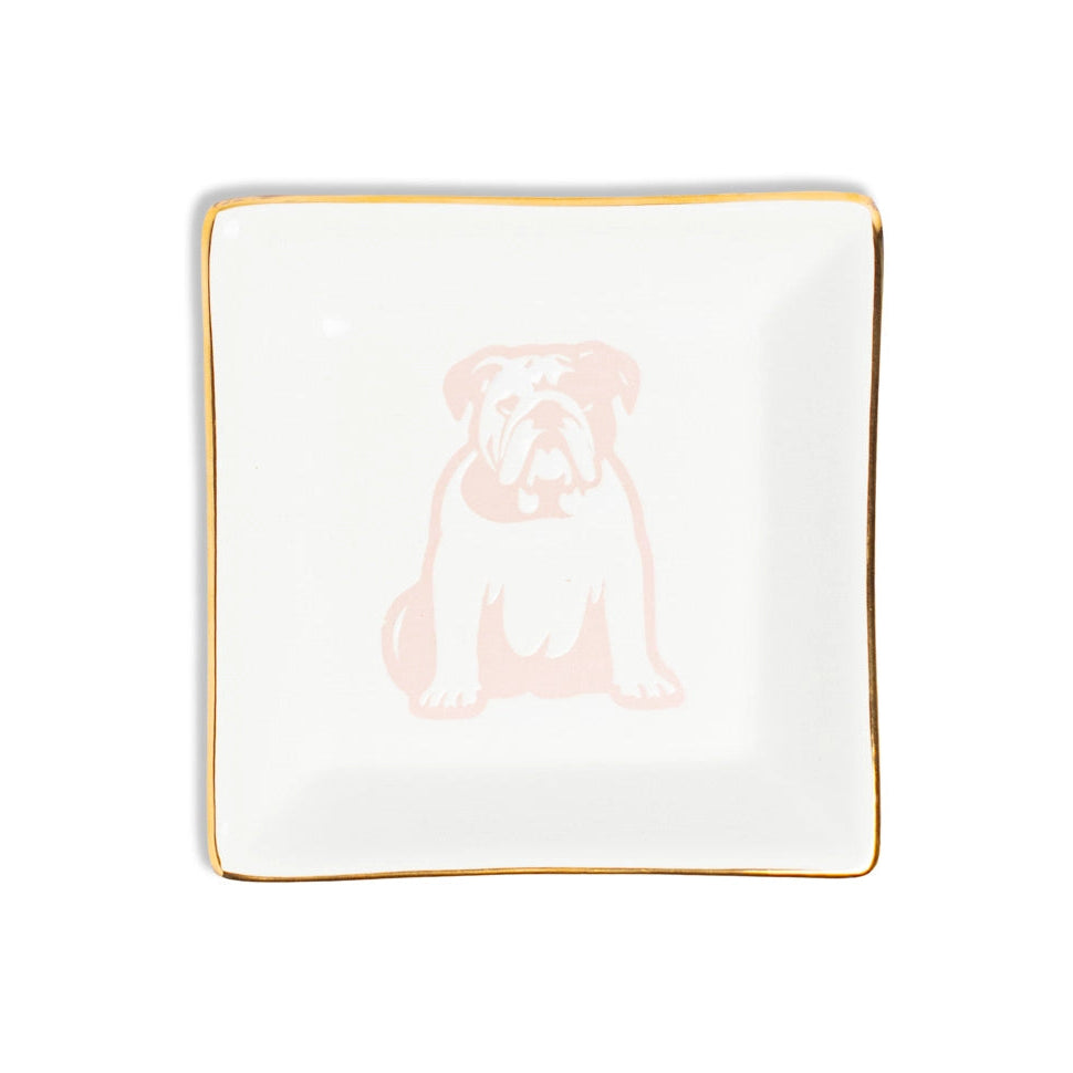 Bulldog Trinket Dish - White/Pink