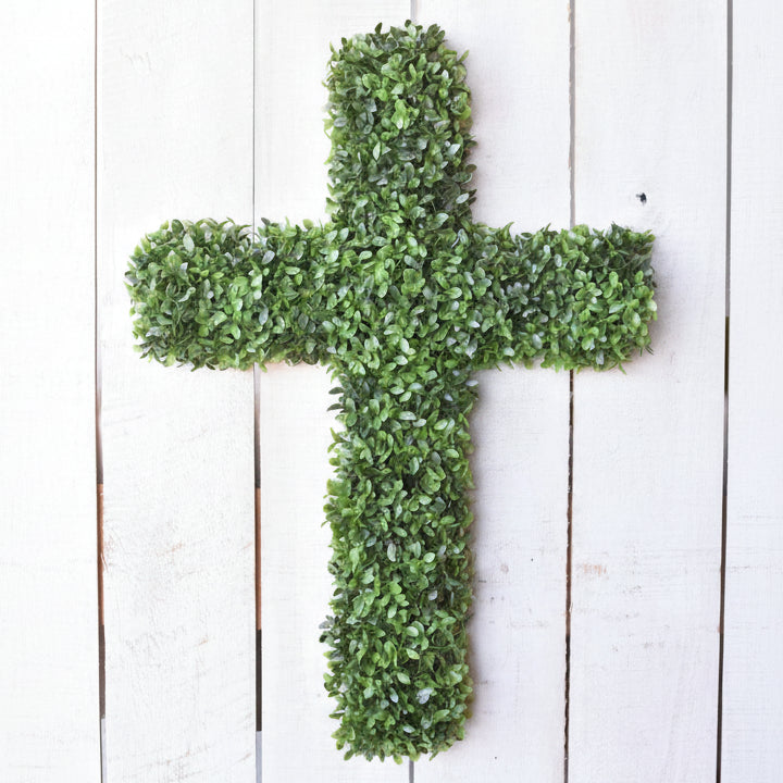 27" Boxwood Cross Door Hanger