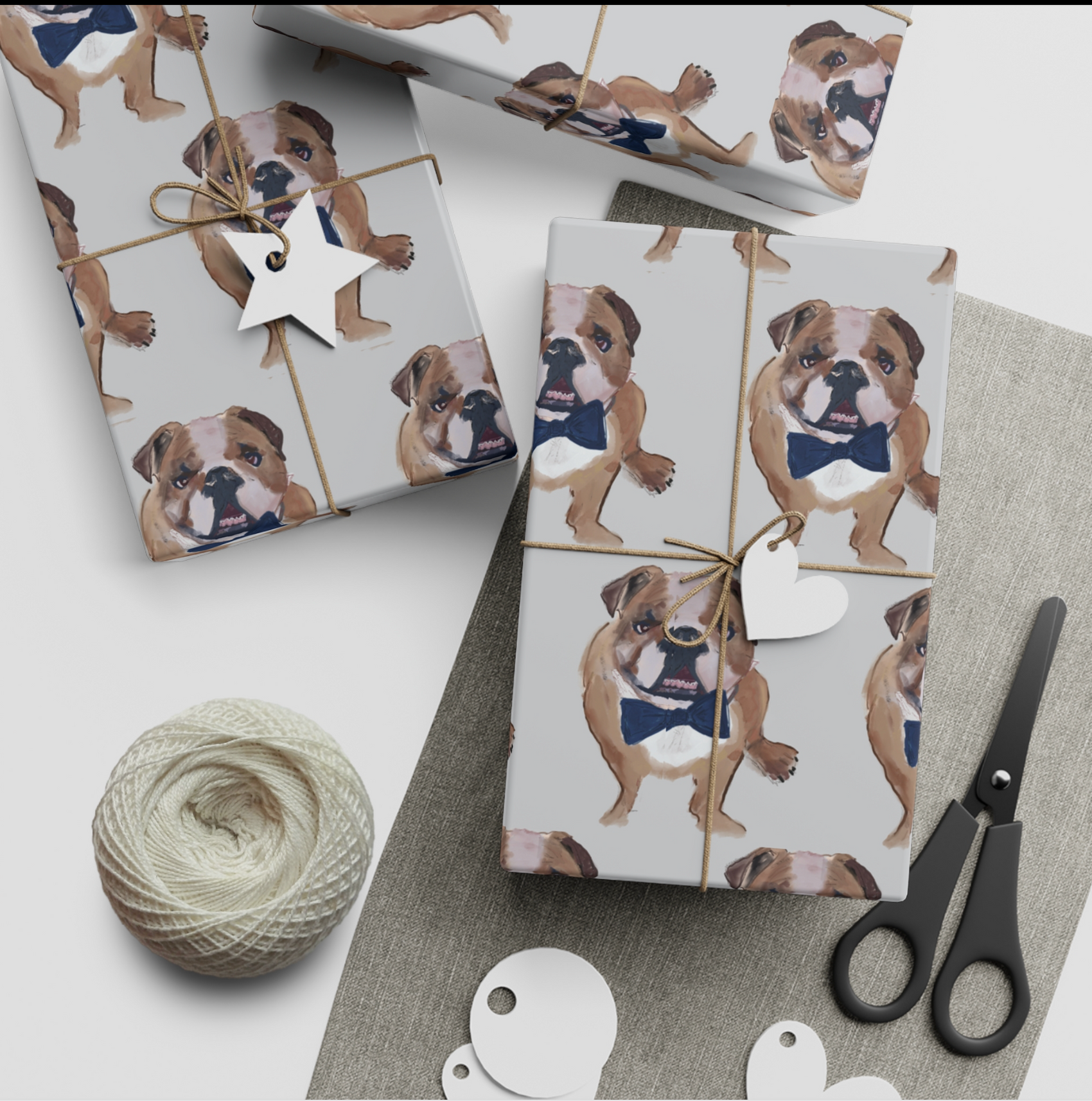 Gift Wrap - Bulldog Grey / Navy Bow Tie by Hey Y'all Party