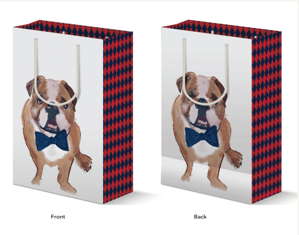 Gift Bag - Bulldog w/ Navy Bow Tie
