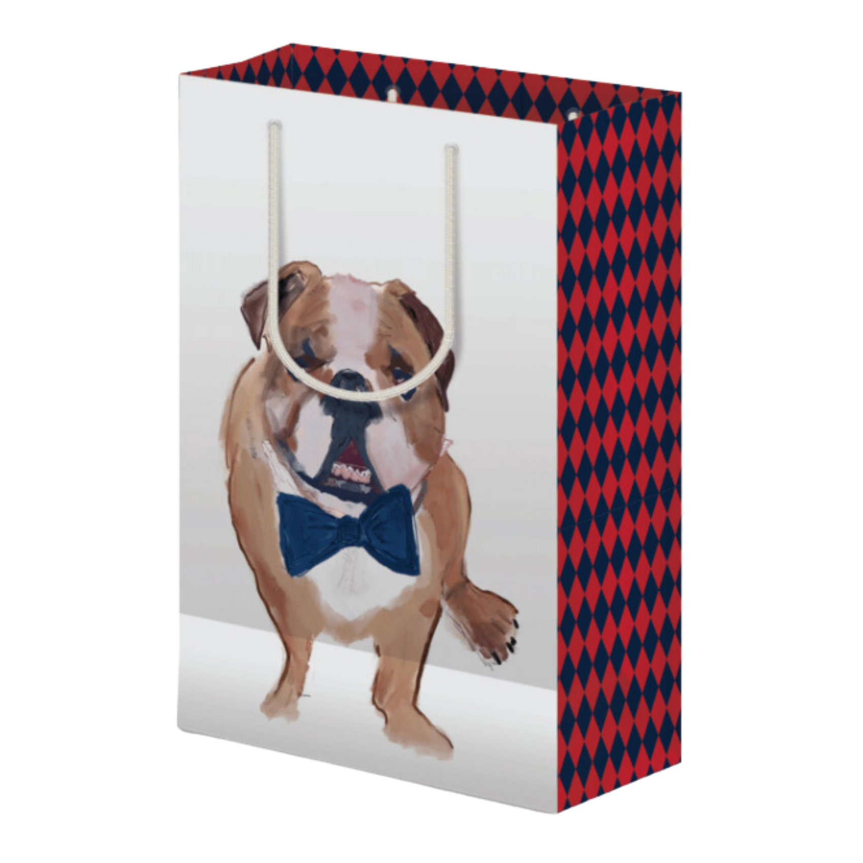 Gift Bag - Bulldog w/ Navy Bow Tie
