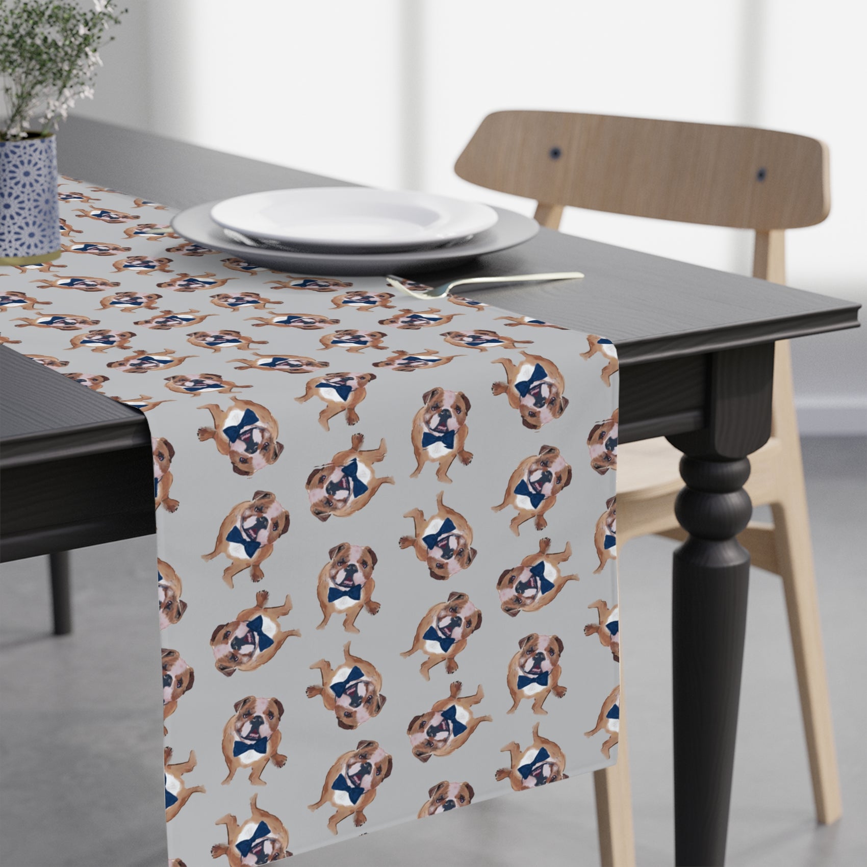Table Runner - Bulldog - Bowtie/Neck Tie in Bowtie Gray by Hey Y'all Party