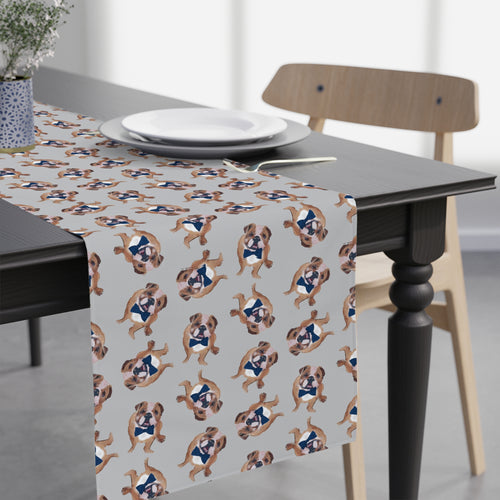 Table Runner - Bulldog Grey / Navy Bow Tie