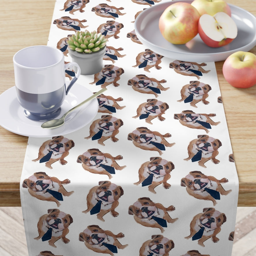 Table Runner - Bulldog - Bowtie/Neck Tie in Neck White by Hey Y'all Party