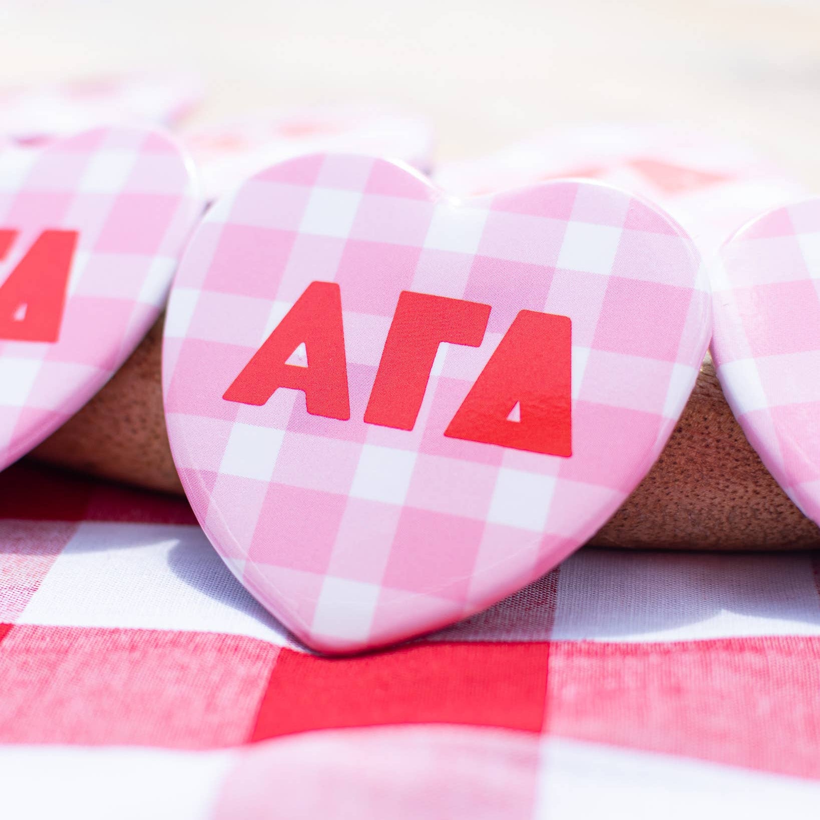 Gingham Heart Button