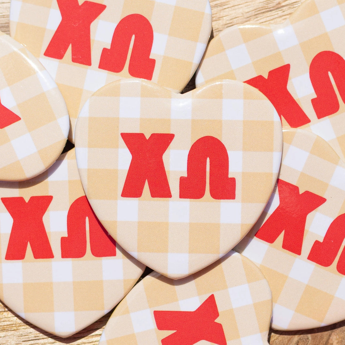 Gingham Heart Button
