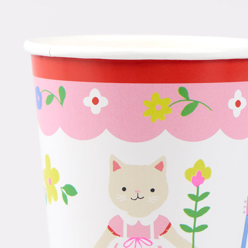 Detail view of Kitten Club Cups, set of 8 paper cups by Meri Meri
