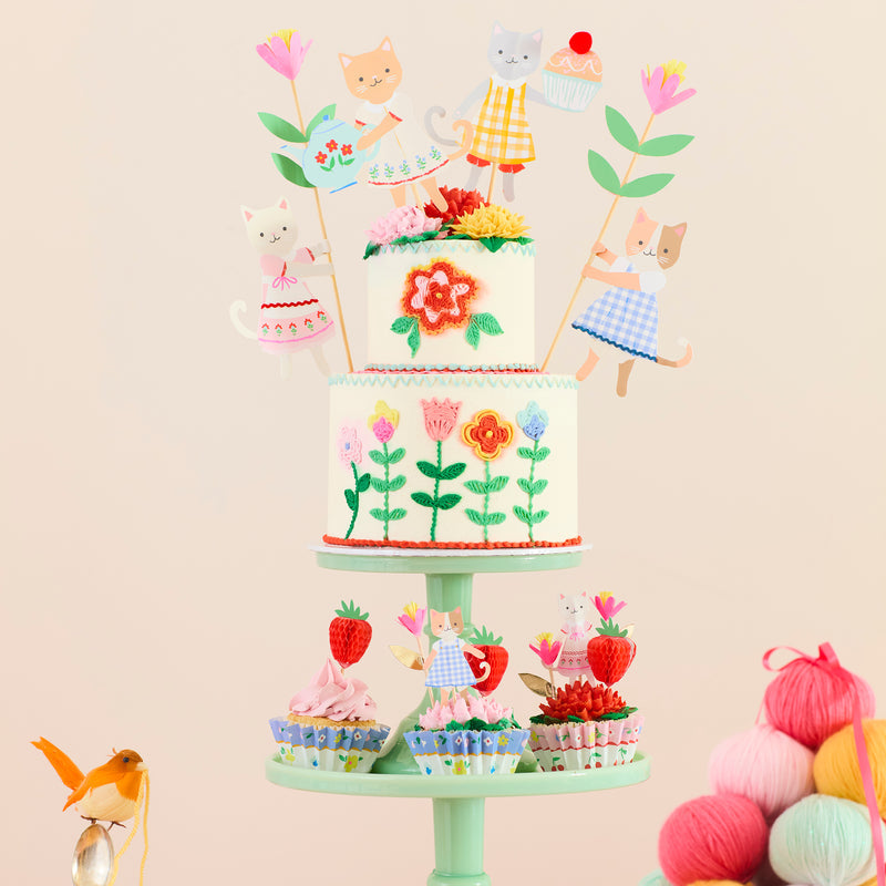 Close-up of Kitten Club Cake Toppers by Meri Meri